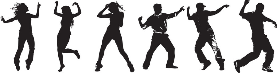 A silhouette of a woman dancing with her arms raised in the air.