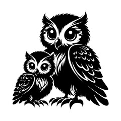 Fototapeta premium Adorable black and white stylized owl family portrait