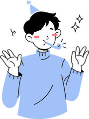 Cartoon Illustration of Person Celebrating at Party