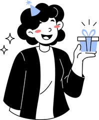 Cartoon Man Celebrating Birthday with Gift