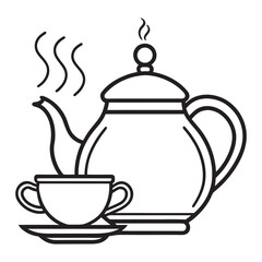 Elegant line art illustration of a classic steaming teapot with clean details