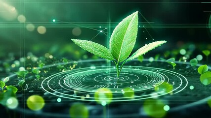 Digital representation of a growing plant with green leaves surrounded by technology and data visualization - Powered by Adobe