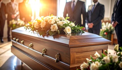 Funeral casket with flowers