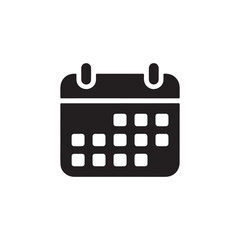 Black calendar icon with grid on a white background, minimal design