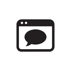 Fototapeta premium Black web browser window icon displaying speech bubble on a white background symbol