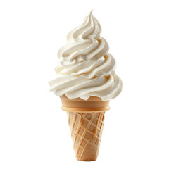 A single vanilla ice cream cone with a swirl of whipped cream on a transparent background.