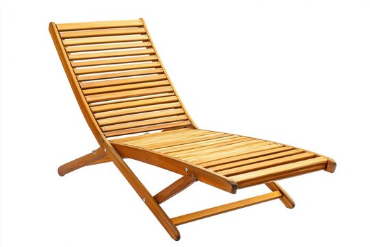 Wooden folding chaise lounge chair isolated on white background