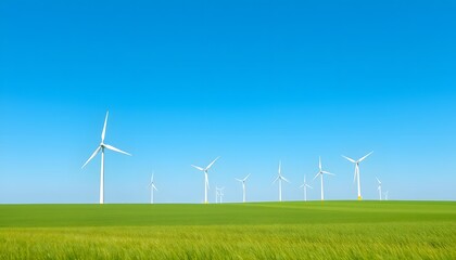 Wind Turbines in Green Landscape Under Clear Sky