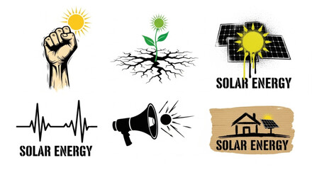 Empowering Sustainable Future Collection of Solar Energy Logos Representing Growth, Power, and Environmental Consciousness for a Greener World