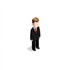 Obraz premium Businessman Character in Suit and Tie Standing on White Background