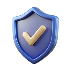 3D Render Blue Shield isolated on transparent background