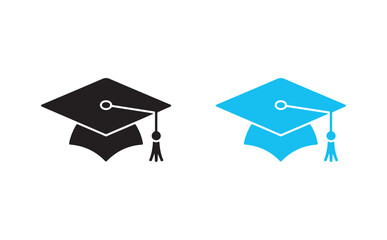 Black and blue graduation cap icons on white background symbolizing education success