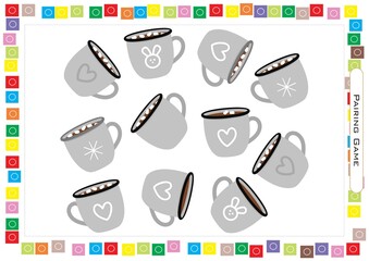 Worksheets for children. Matching Game for Kids. Find 2 Same Pictures