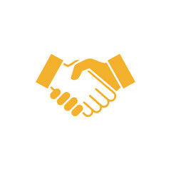 Golden handshake icon on white background symbolizing business partnership and agreement sign
