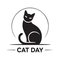 Black cat sitting in front of a circle for cat day