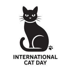 Black cat sitting with paw detail for international cat day