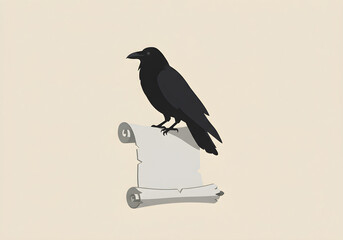 Raven Perched on Scroll | Medieval Messenger Bird with Blank Paper for Announcements, Letters, Storytelling, and Fantasy Illustrations