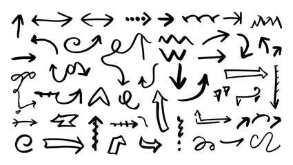 Obraz premium Collection of hand drawn directional symbols and shapes arrows