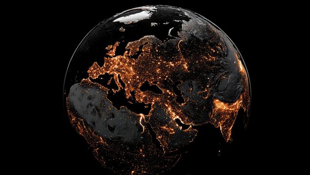 Earth globe, illuminated with city lights