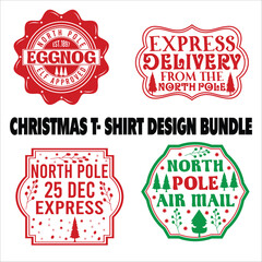 Christmas t- Shirt Design Bundle vector, delivery, grunge, mail, merry, north, print, signs, December, red, White background