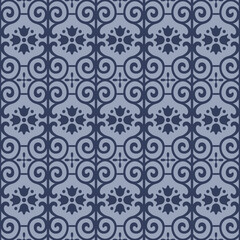 Fototapeta premium Japanese Flower Curl Stripe Vector Seamless Pattern