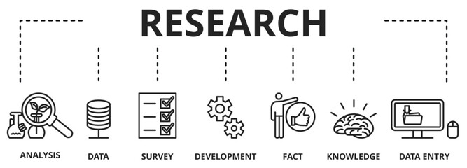 Banner research vector illustration concept with keywords and icons
