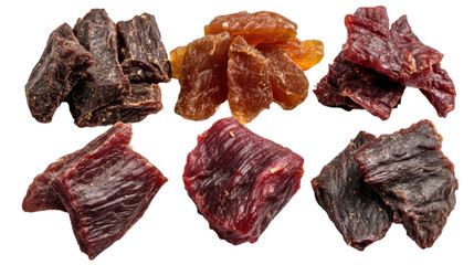 Variety of Delicious Beef Jerky Pieces on Transparent Background
