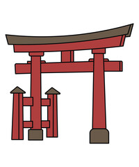 Japanese Torii Gate Flat Vector Illustration