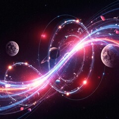 Cosmic Spiral Nebula with Planets and Celestial Orbits