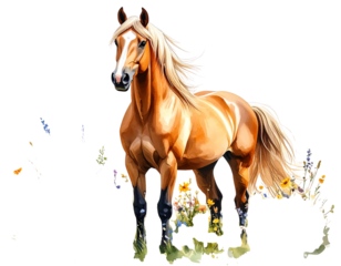  Bella the Elegant Horse Standing Proudly in a Field of Wildflowers, isolated on transparent background PNG