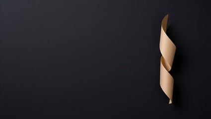 Golden paper ribbon twisted elegantly against a dark background beige brown