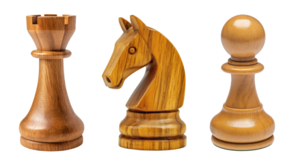 Three chess figures isolated on transparent background