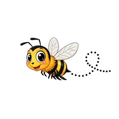 Obraz premium Cartoon bee flying with dotted line trail, isolated on white background.