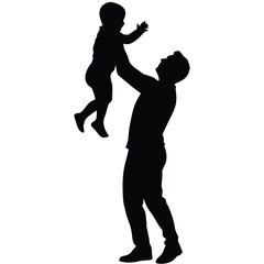 Silhouette of Father Holding Baby in the Air Representing Love and Family Bond