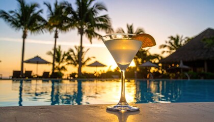 Sunset cocktail by pool