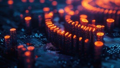Abstract Futuristic Digital Circuit Board with Glowing Orange Data Connections