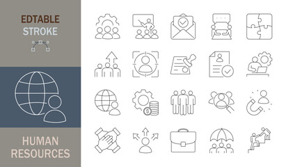 Human Resources icon set. Editable stroke. Vector illustration.