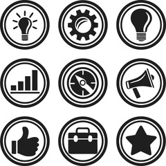 "Marketing Flat Icon Set &ndash; Business Strategy and Digital Advertising"