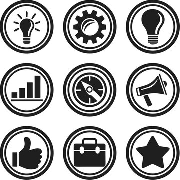 "Marketing Flat Icon Set &ndash; Business Strategy and Digital Advertising"