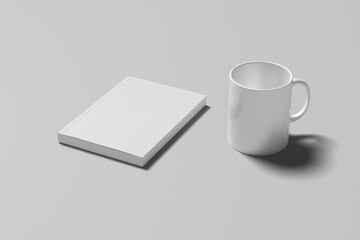 mug mockup set from different angles - front, side and back view isolated, Blank softcover book mockup. Vector illustration isolated on white background. It can be used for promo, catalogs. 