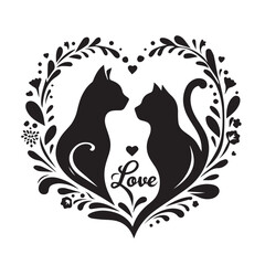 Love Cat Silhouette Black Vector High Quality Vector Image. The white background