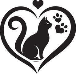 Love Cat Silhouette Black Vector High Quality Vector Image. The white background