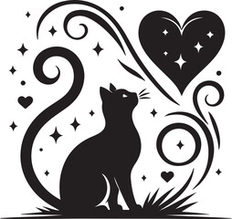 Love Cat Silhouette Black Vector High Quality Vector Image. The white background