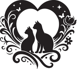 Love Cat Silhouette Black Vector High Quality Vector Image. The white background