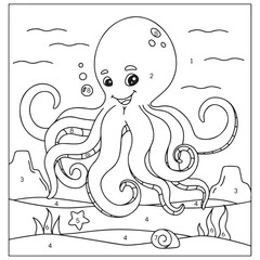 Coloring Page by Number – Cute Sea Animals Black and White Printable