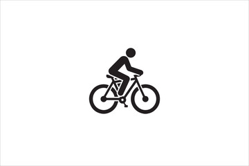 Minimalist Bicycle Rider Icon Cyclist on Bike Graphic Transportation Symbol Black and White Design Simple Silhouette
