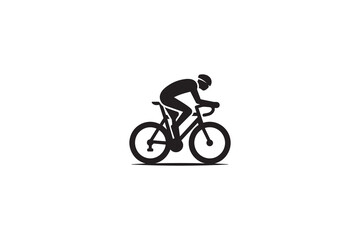 Cyclist in Action Minimalist Black Silhouette of a Road Bike Rider Pedaling Fast on a White Background Perfect for Sport and Fitness Designs silhouette