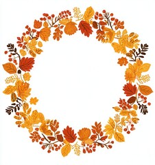 Obraz premium hand drawn hello autumn wreath made of colorful leaves, berries, branches, acorns and pumpkins