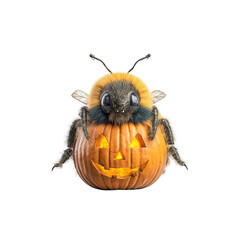 Fuzzy Bumblebee on Jack-o'-lantern Pumpkin for Halloween