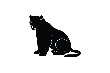 Fototapeta premium Elegant Panther Sitting Calmly in a Black Silhouette Style Against a White Background silhouette